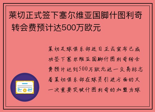 莱切正式签下塞尔维亚国脚什图利奇 转会费预计达500万欧元